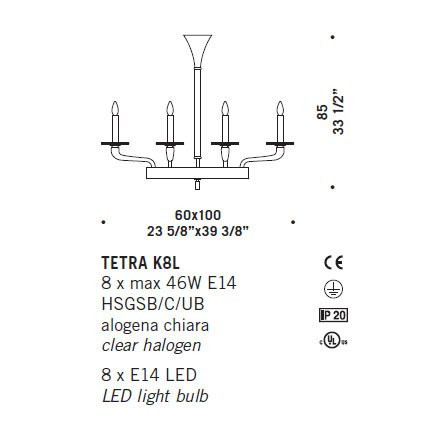 Потолочная люстра De Majo TETRA K8L 0TETR0K09 Потолочная люстра De Majo TETRA K8L 0TETR0K09