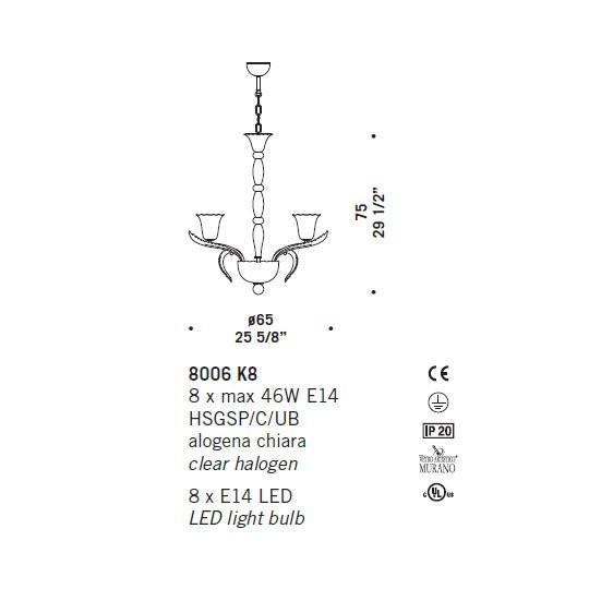 Люстра De Majo 8006 K8 080060K40 Люстра De Majo 8006 K8 080060K40