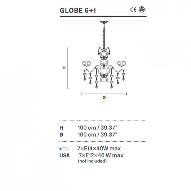 Люстра Masiero Globe 6+1 G04 Cut Люстра Masiero Globe 6+1 G04 Cut